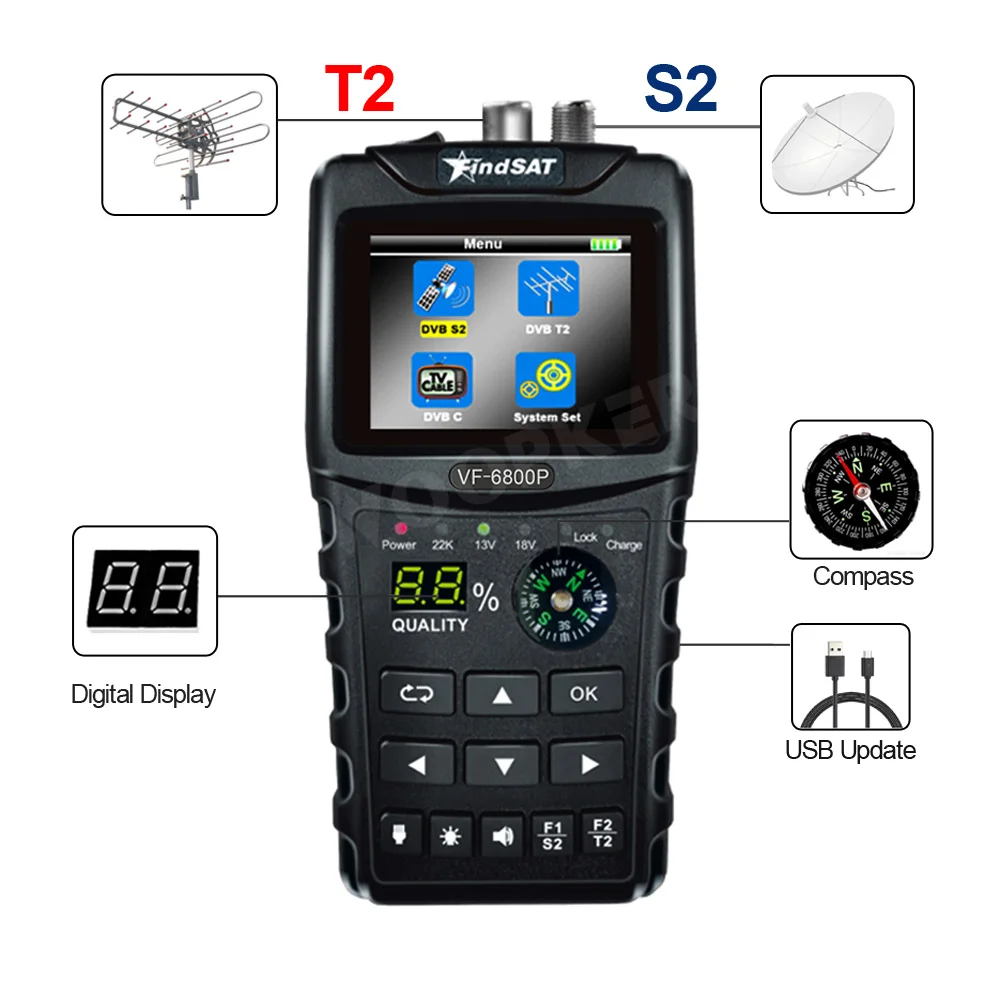 Woopker VF 6800P  δ DVB-T2 DVB-S2 DVB-C MPEG4   δ , TV Ʃʿ 2.4 ġ LCD HD