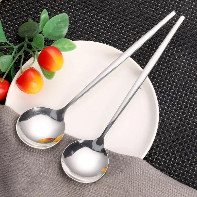 1/3Pcs Stainless Steel Spoon Thicken Long Handle Soup Spoons Round Scoops Ice Cream Dessert Coffee Drinking Kitchen Tableware stainless steel spoon