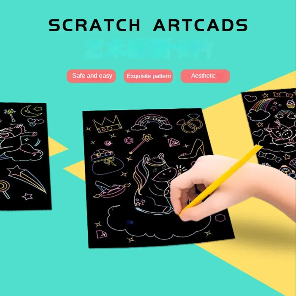 Magic Rainbow Color Scratch Art Painting Paper Card Kit Cartoon Drawing Board Coloring Books for Kids DIY Educational Toys Gifts 3