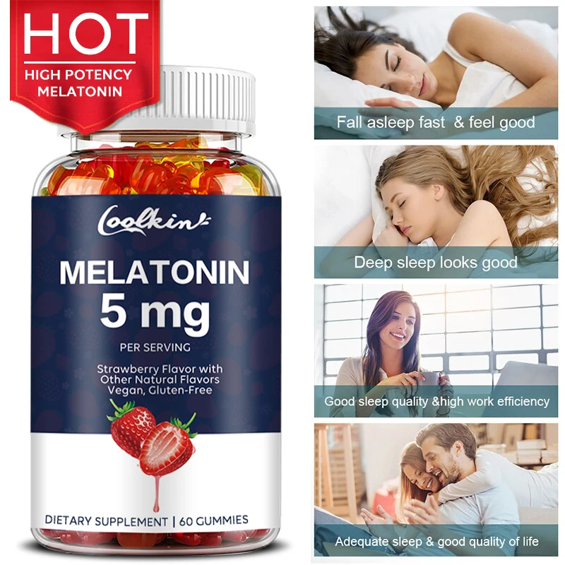 

Melatonin Sleep Aid Gummies Fall Asleep Faster, Sleep Longer, Non-GMO, 5 Mg, 60 Strawberry Flavor