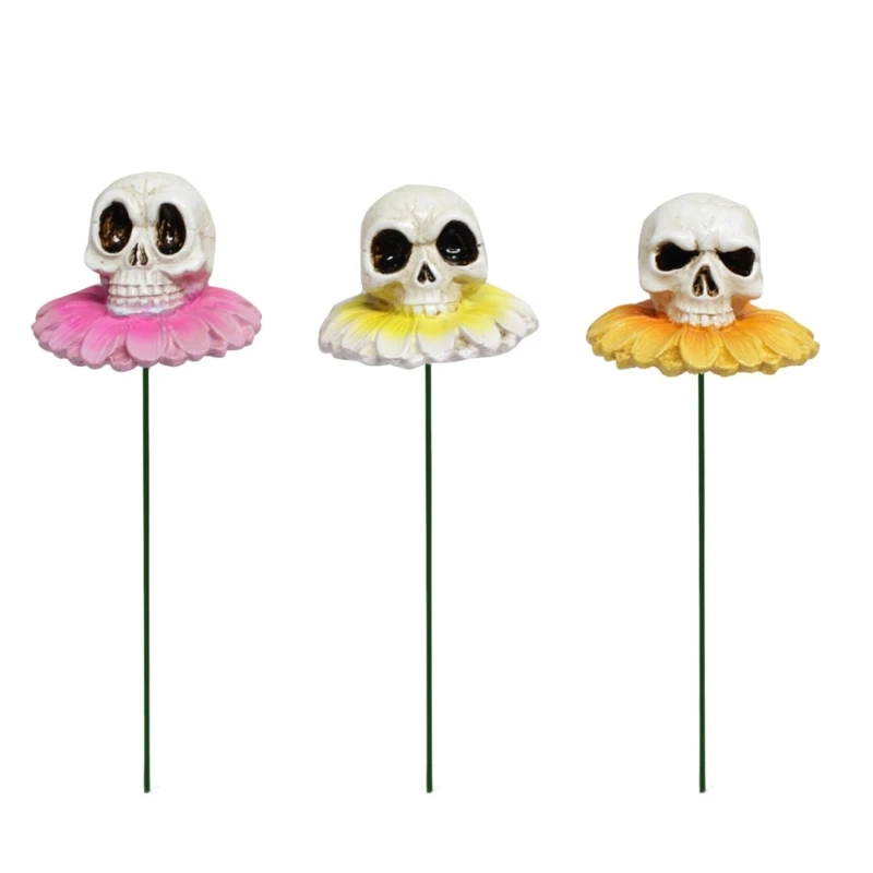 

367A 3Pcs Resin Skull Figurines Garden Decorations Halloween Landscape Ornaments