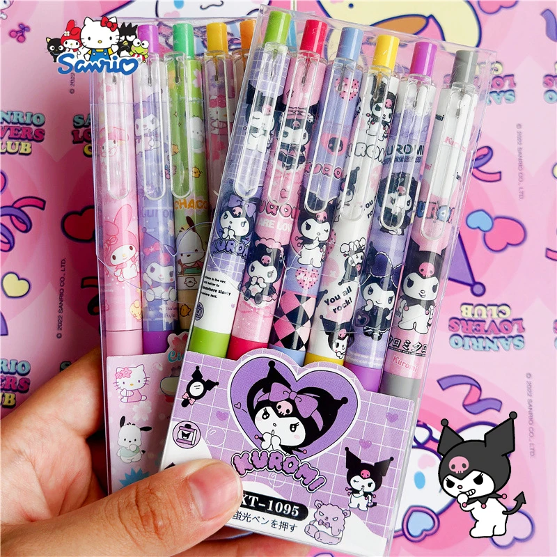 

6Pcs Sanrio Highlighter Kawaii Cartoon Kuromi Cinnamoroll Cute Anime Student Handbook Colorful Marker Pen Toys Girls Gifts