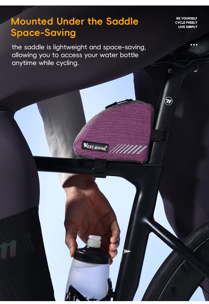 WEST BIKING Mini Dreieckstasche 0,4L Tragbare Fahrrad-Oberrohrtasche Reflektierende Fahrradwerkzeug-Aufbewahrungstasche Fahrradzubehör – Detail 8