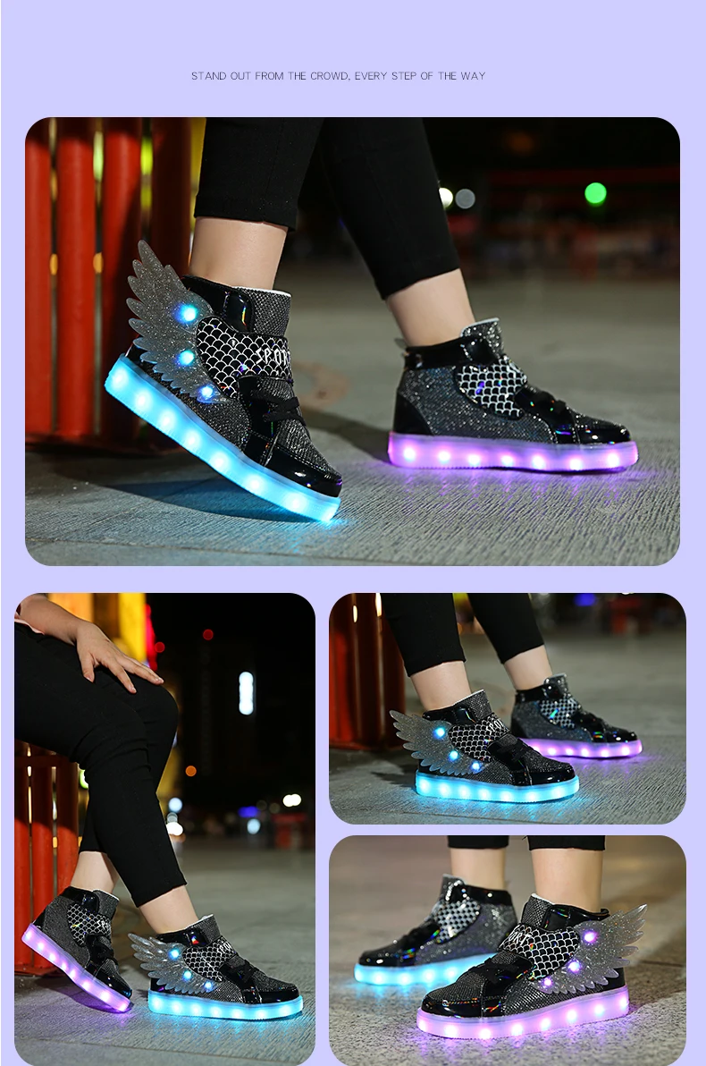 extra wide fit children's shoes 2022 NEW Children Luminous Glowing Sneakers White Pink Led Light  Kids Led Shoes Boys Girls Wing Shoes USB Charging girl princess shoes