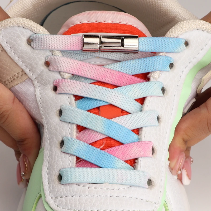 

New Elastic Shoelaces Without Ties Flat Shoe Laces For Sneakers Metal Lock Kids Adult Rainbow Lazy Shoes Lace Rubber band