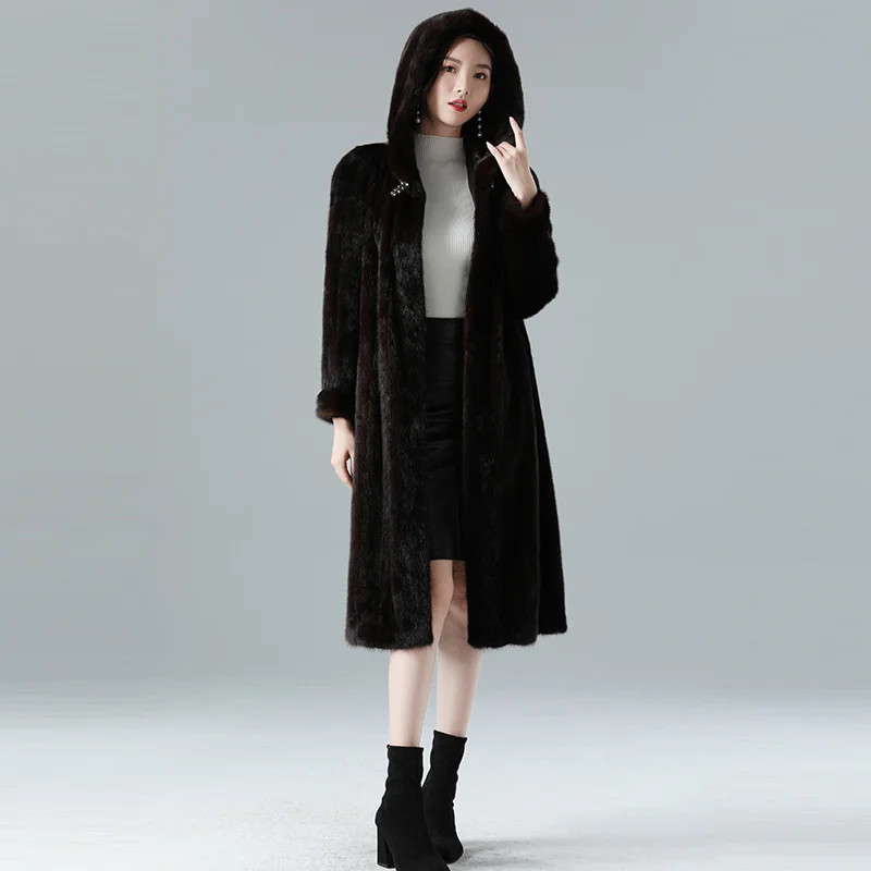 

Coat Female Whole Mink Winter Fur Coat Women Clothes High Quality Hooded Warm Long Fur In One Coat Female Casaco Pele