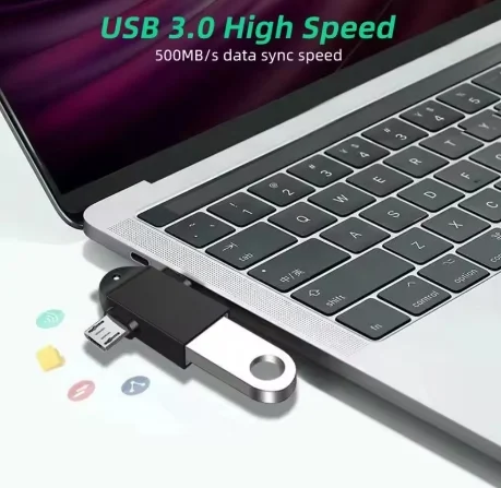 2-in-1 OTG 어댑터 USB-A 3.0 마스터-마이크로 USB-C 및 유형 C 수 커넥터 변환기(MacBook 휴대폰 데이터 전송용)