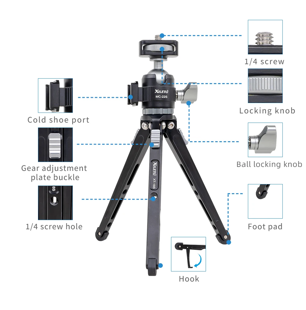 Vlogging Tripod Handheld Cold Shoe Head Micro Single Camera Phone Stand Video Blog Tripod Desktop Selfie XILETU phone tripod mini tripod camera tripod phone tripod mount photography tripod camera tripod mount extendable tripod metal tripod mini ball head tripod mount tripod screw mount adapter
