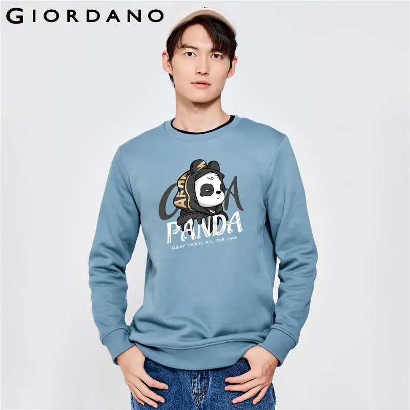 

GIORDANO Men CACA&COCOA Series Sweatshirts Fleece-Lined Panda Print Sweatshirts Crewneck Fashion Casual Sweatshirts 91093271