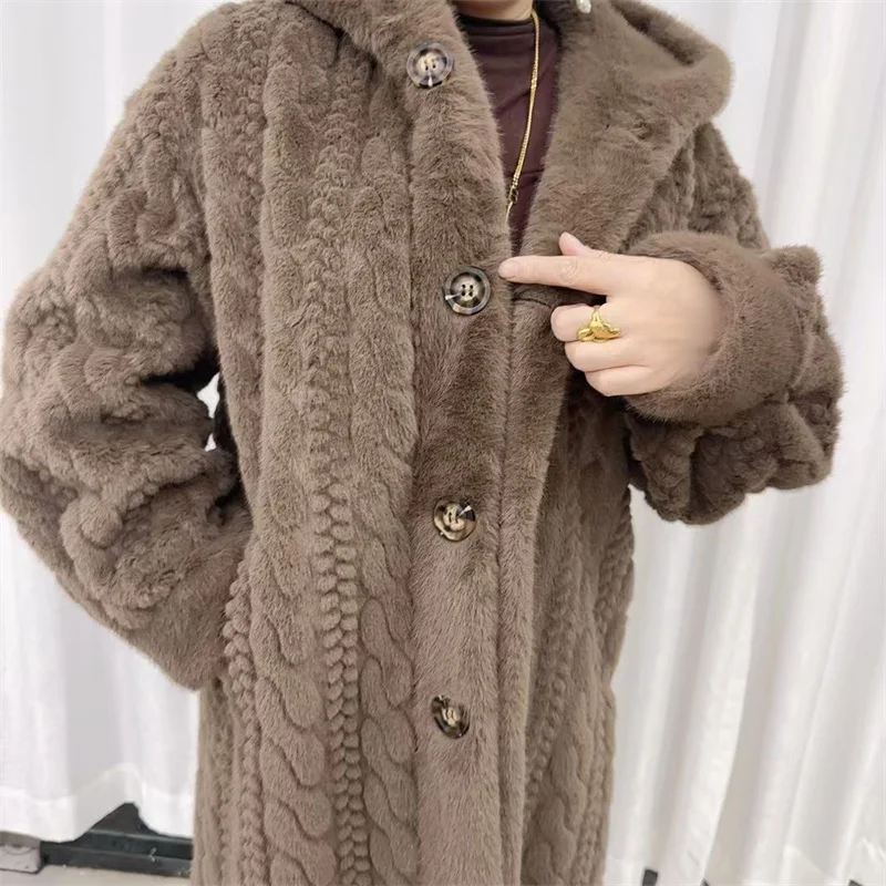 New Fried Dough Twists Environment-friendly Mink Fur Coat Long Coat Original Knitting Thickened Loose Korean Hoodie