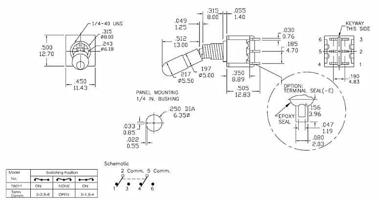 Description Picture 3 of item1pc SH T80-T Mini Toggle Switch Round Top Anti-mishandling Locking Lever 6.35mm Panel Mount 3Pins 6Pins 2/3 Positions ON OFF ON
