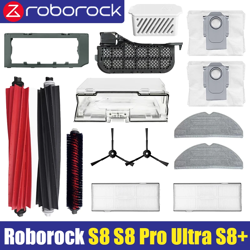 เข้ากันได้สําหรับ Roborock S8 / S8 Plus อะไหล่ทดแทนลูกกลิ้งหลักแปรงด้านข้างแผ่นกรอง Hepa ผ้าซับฝุ่นกระเป๋าอุปกรณ์เสริม 1