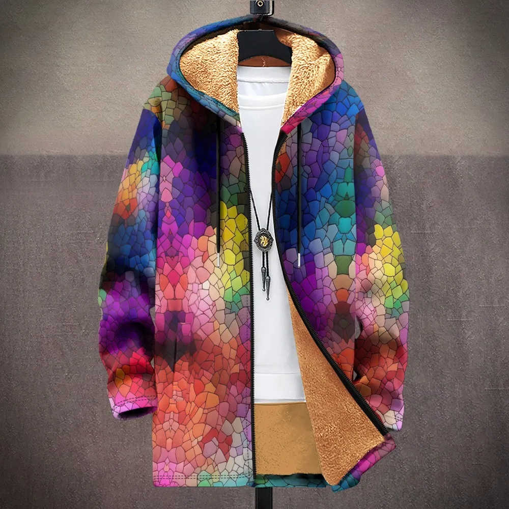 Men Cardigans Coats Koi Fish Printed Plush Thick Winter Geometric Abstract Art Graphic Jackets Casual Streetwear Unisex Clothing 2