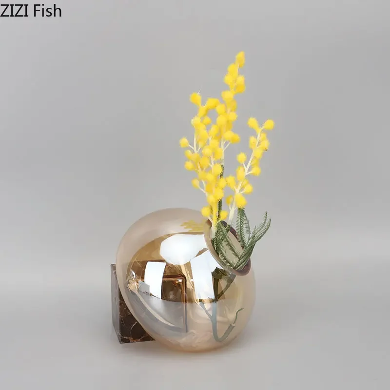 Transparent Brown Glass Vase with Marble Base 2