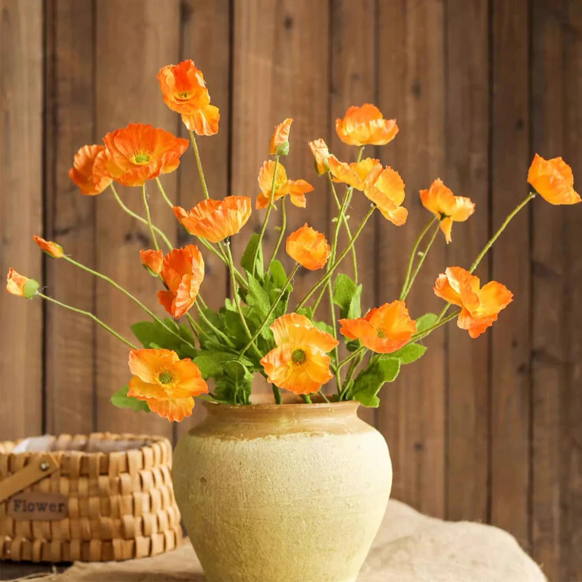 

QSM 6Pcs/ Pack Artificial Flowers Poppies No Fade Faux Plastic Silk Flowers Arrangement Home Room Decor