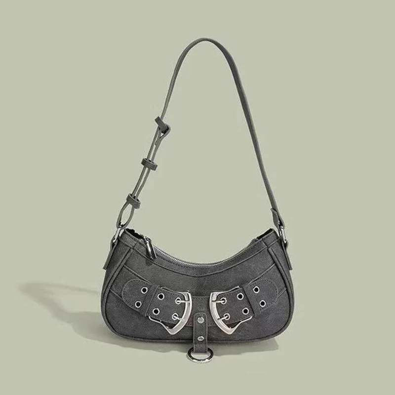 Sweet Cool Denim Grey Shoulder Bag Women Y2k Grunge Hot Girls Casual Handbag Lady Vintage Versatile Underarm Bag Autumn
