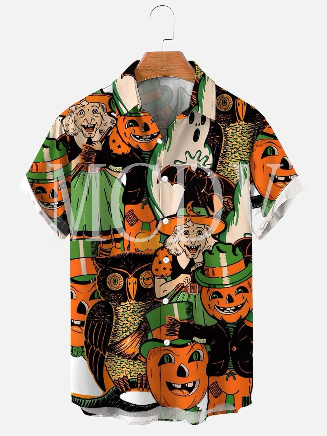 Men's For Women's Halloween Pumpkin Black Cat Casual Breathable Short Sleeve Hawaiian Shirt