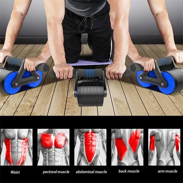 Springback Wheels Roller Domestic Abdominal Exerciser Push‑up Training Mute Fitness Equipment Blue Springback Wheels Roller 3