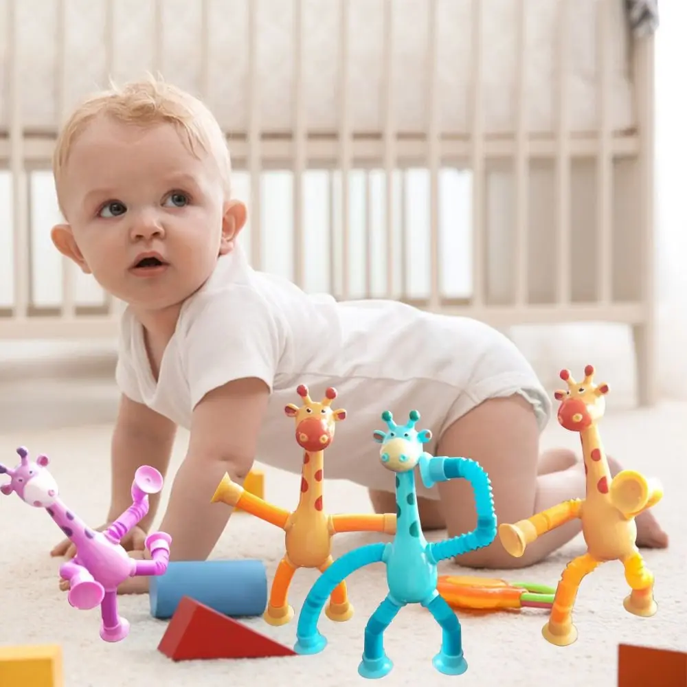 

Luminous Telescopic Suction Cup Giraffe Toy Novelty Spring Fidget Toy Stretch Tube Stress Relief Toy for Kid Adult