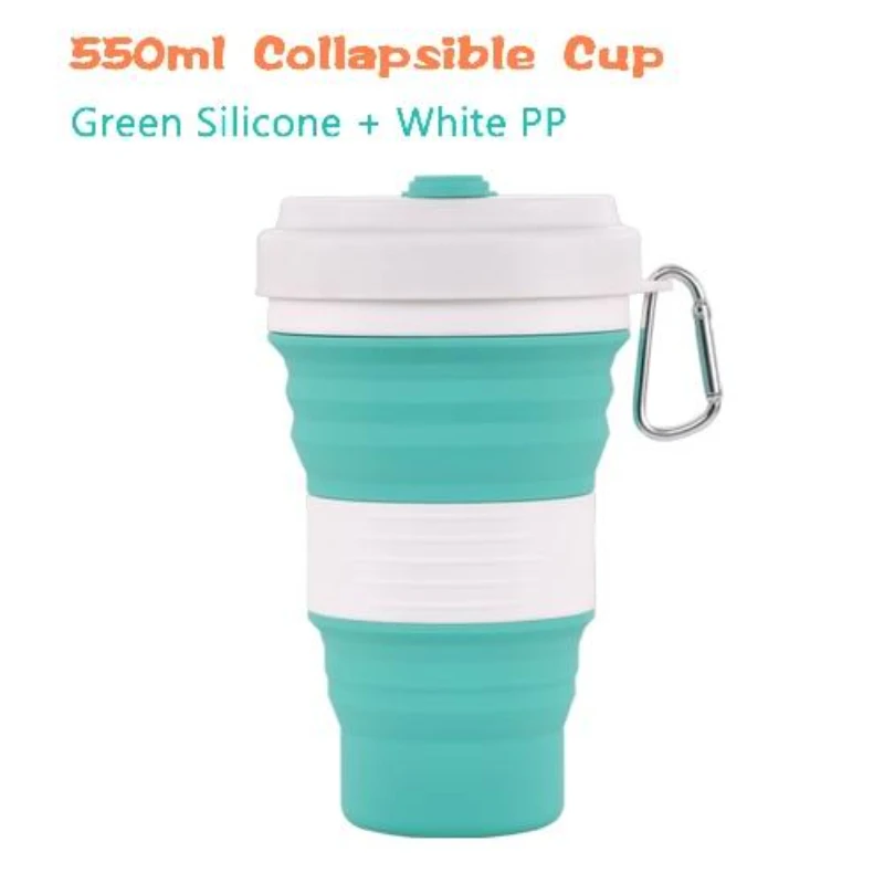 Travel Folding Silicone Mug 550ml BPA Free Coffee Cups Hiking Telescopic Collapsible Leak Proof