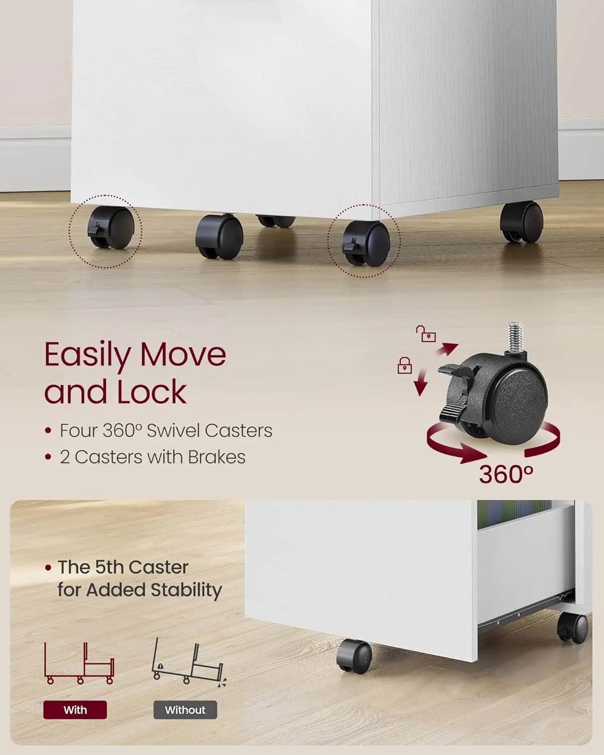 2-Drawer Rolling File Cabinet for Home Office, Printer Stand for A4/Letter Documents, 15.7"x16.5"x27.6", Snow White - UOFC040W46