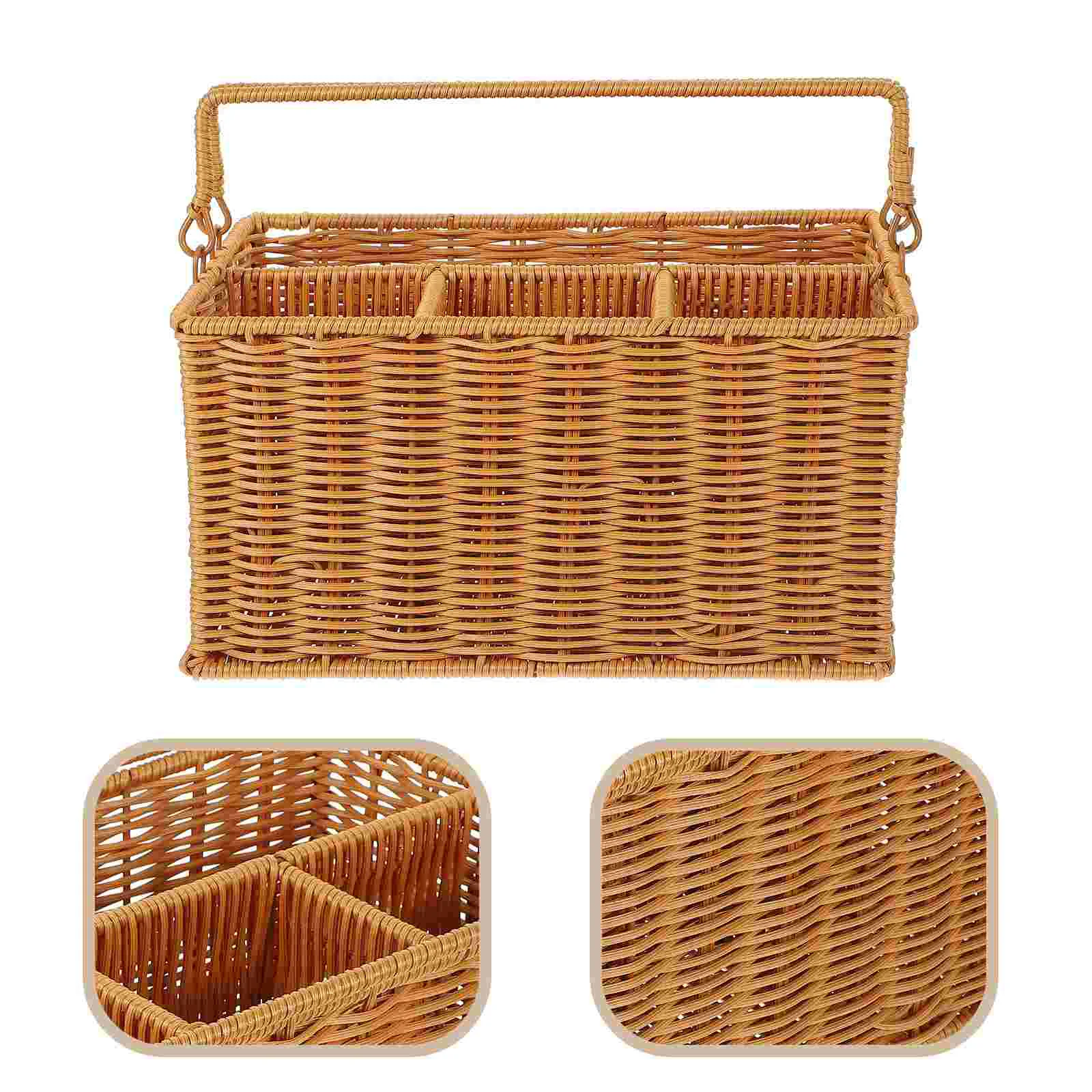 

Imitation Rattan Basket Hand Woven Picnic Basket Flatware Organizer Cutlery Holder Tools Organizer Utensil Holder Serving Basket