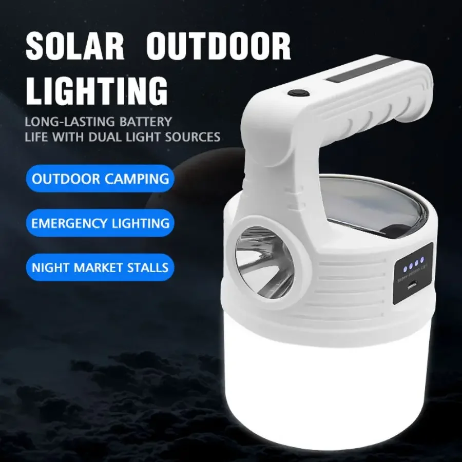Solar Camping Lantern Super Bright Flashlight USB Rechargeable Outdoor Emergency Work Lamp 10 Modes Dual Light Torch For Fishing