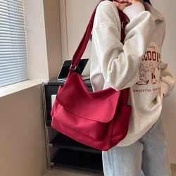 Korea Shoulder Bags For Women Large Capacity Cloth Satchels Preppy Unisex Crossbody Bags Japan Casual Totes Canvas Packages