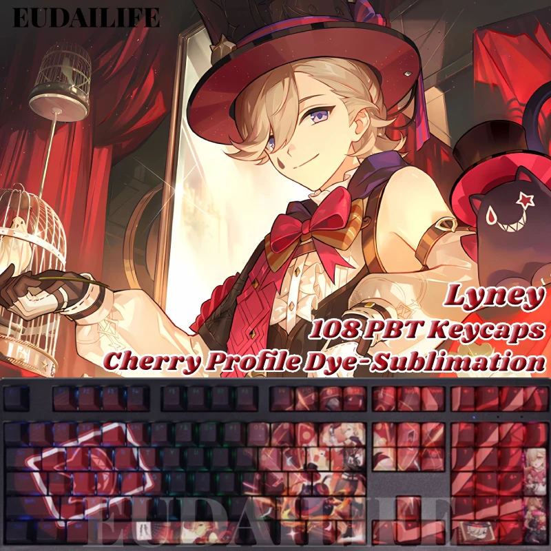 Lyney Genshin Impact Switch Cross Key Cover Presente Teclado Mecânico Pbt Dye Sublimação Light Transmitindo Cereja