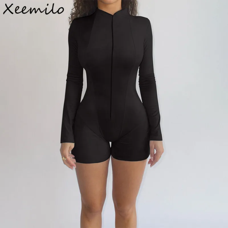 

Xeemilo Winter Round Collar Long Sleeve Fantasy Jumpsuit Sexy Zip Cardigan Bodycon Jumpsuits Solid Casual Skinny One Piece Pants