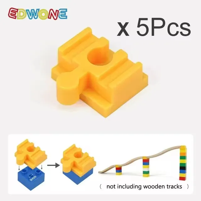 Wooden Train Track Accessories Set with Plastic Building Block Adapters