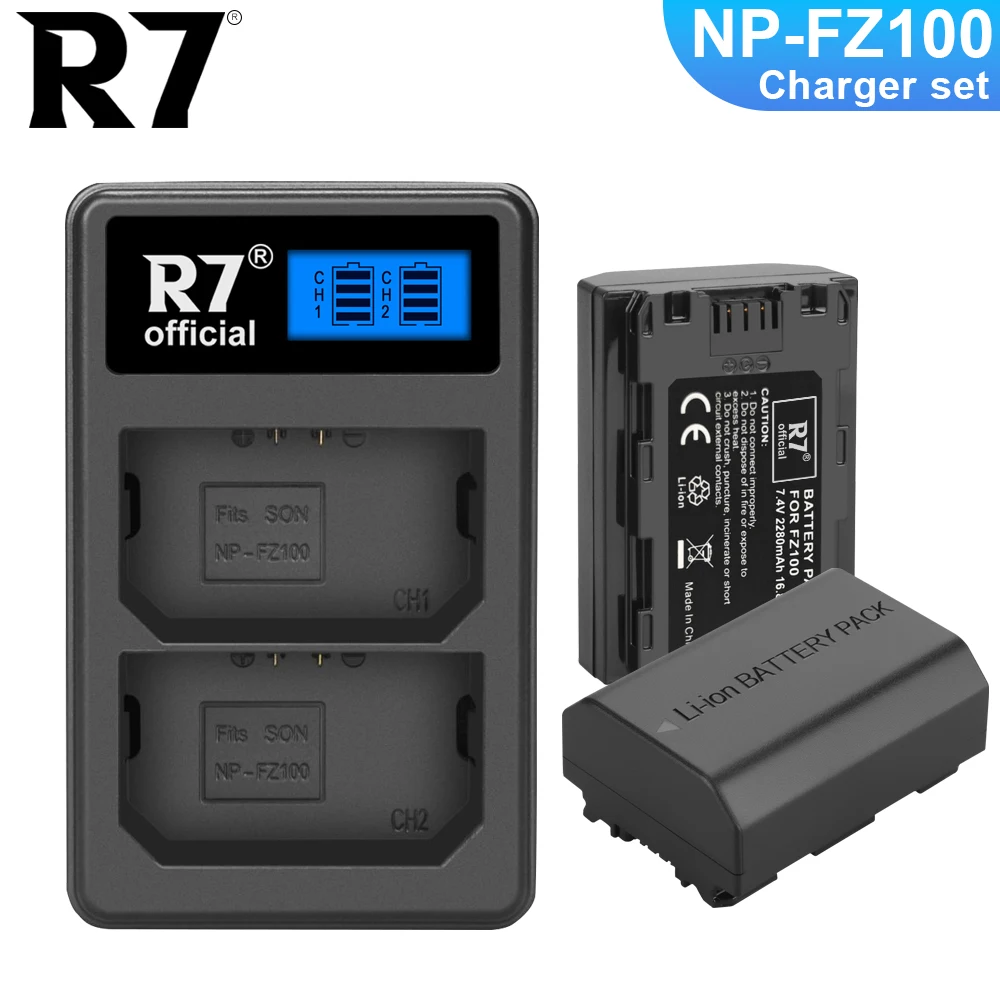 R7 2280Mah Np-Fz100 Npfz100 Np Fz100 Batteria + Lcd Doppio Caricatore Usb Per Sony Np-Fz100, Bc-Qz1, Sony A9, A7R Iii, A7 Iii,A6600