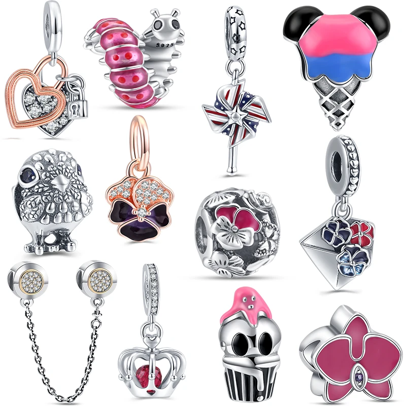 925 Sterling Silver Caterpillar American Pinwheel Love Clock Ice Cream Charm Ciondola Fit Original Pandora Bracciale Gioielli Fai Da Te