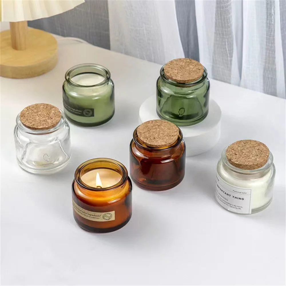 100ml Candle Glass Cups with Wooden Lid Clear Amber Bottle Jars Handmade Creative Dessert Scented Aromatherapy Empty Jars 2