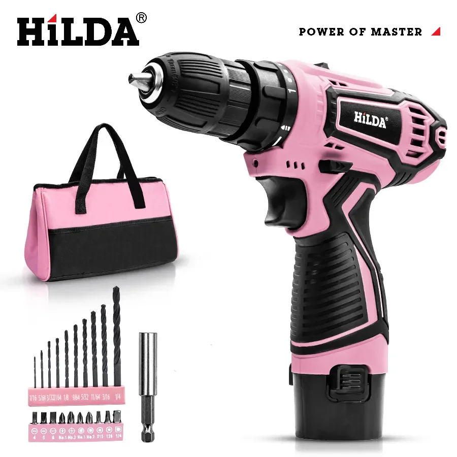 HILDA 전기 드릴, 무선 드릴, 전기 스크루 드라이버, 미니 무선 전원 드라이버, DC 리튬 이온 배터리, 12V