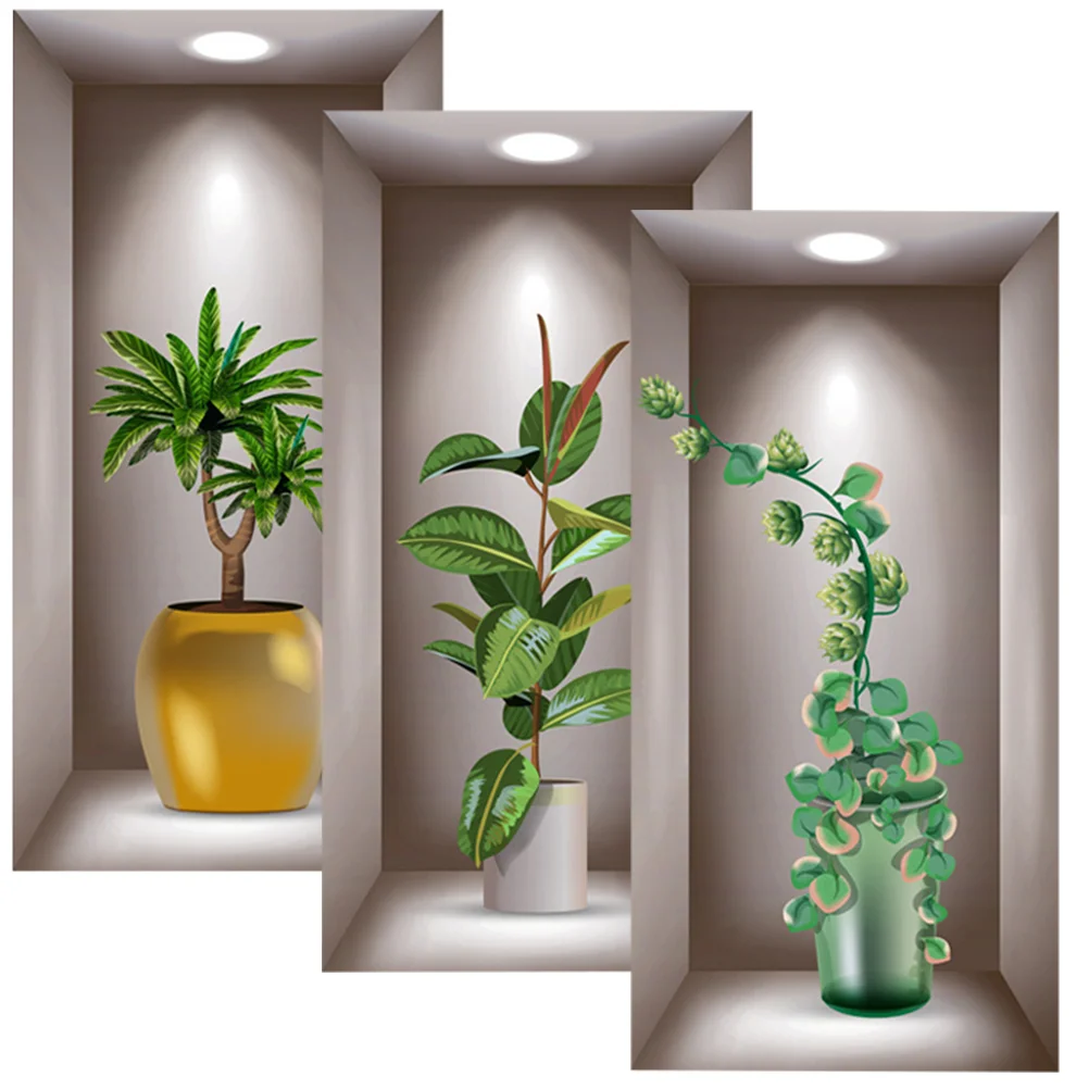 

Green Plant Potted Wall Sticker Stickers Bedroom Window Decor Plants Adhesive Pvc Greenery