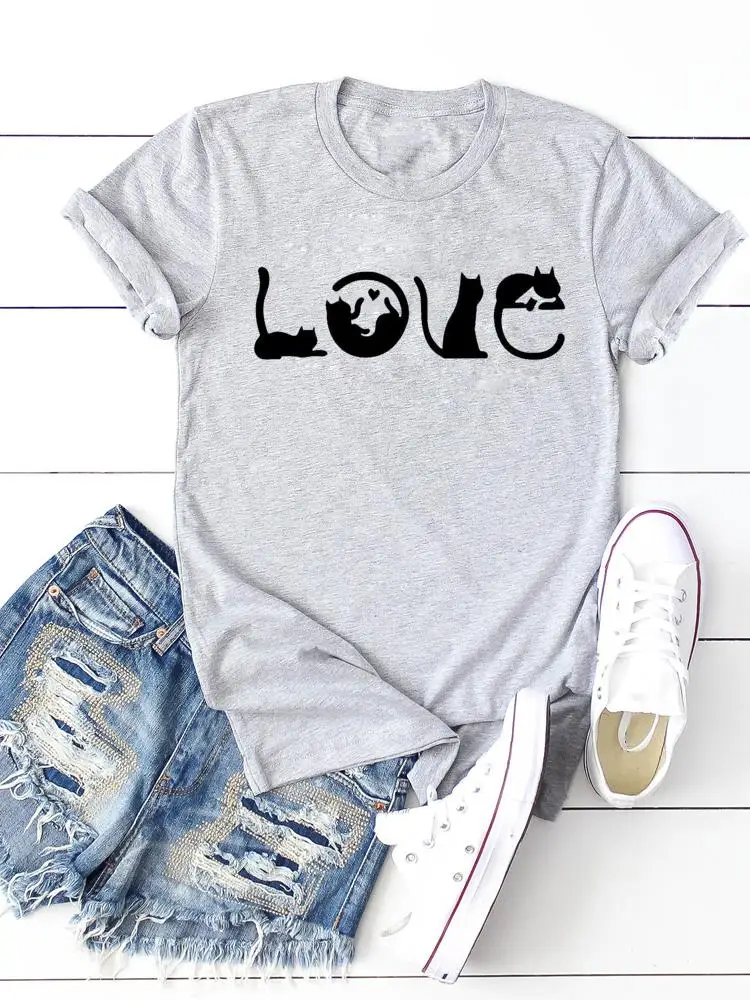 Paw Footprint Dog Cat Pet Trend Graphic Female Casual Print Tee