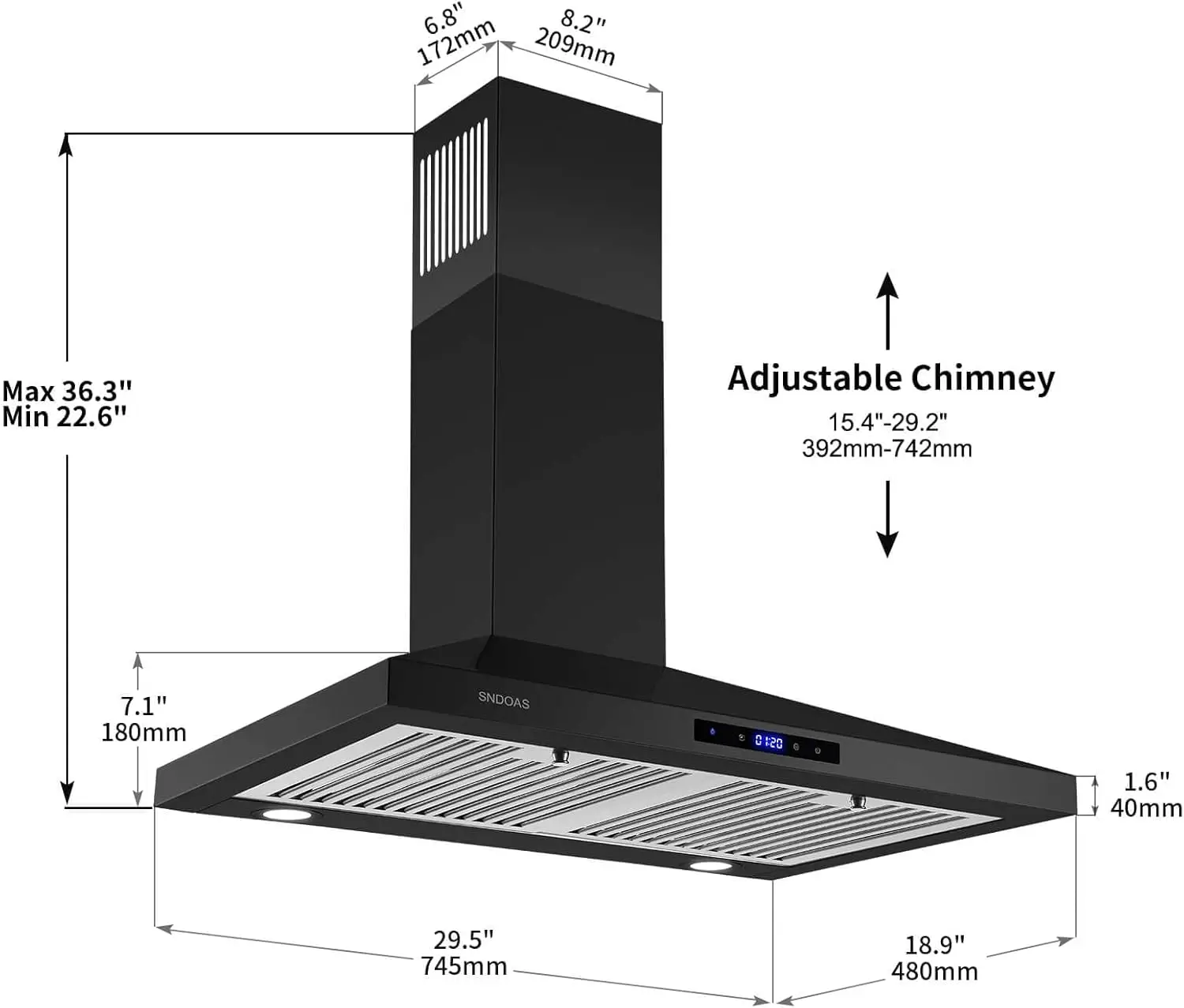 Range Hood Black,Wall Mounted Range Hood 30 inches,Black Kitchen Hoods with Touch Controls,Stainless Steel Range Hood in Black 6