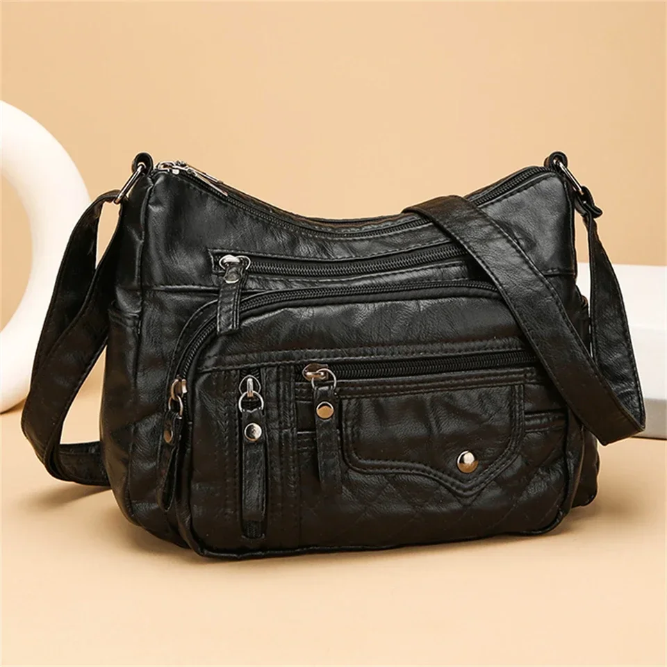 Fashion Soft Leather Crossbody Bags for Women Casual Female Multi Pocket Messenger Bags Retro Handbags Ladies Shoulder shoulder bag leather handbag pu handbag