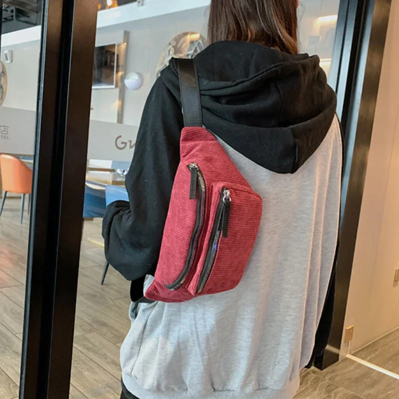 Corduroy Chest Bags for Women Fanny Pack Crossbody Bags Sport Half Moon Waist Belt Bag Fashion Phone Waist Pack for Women