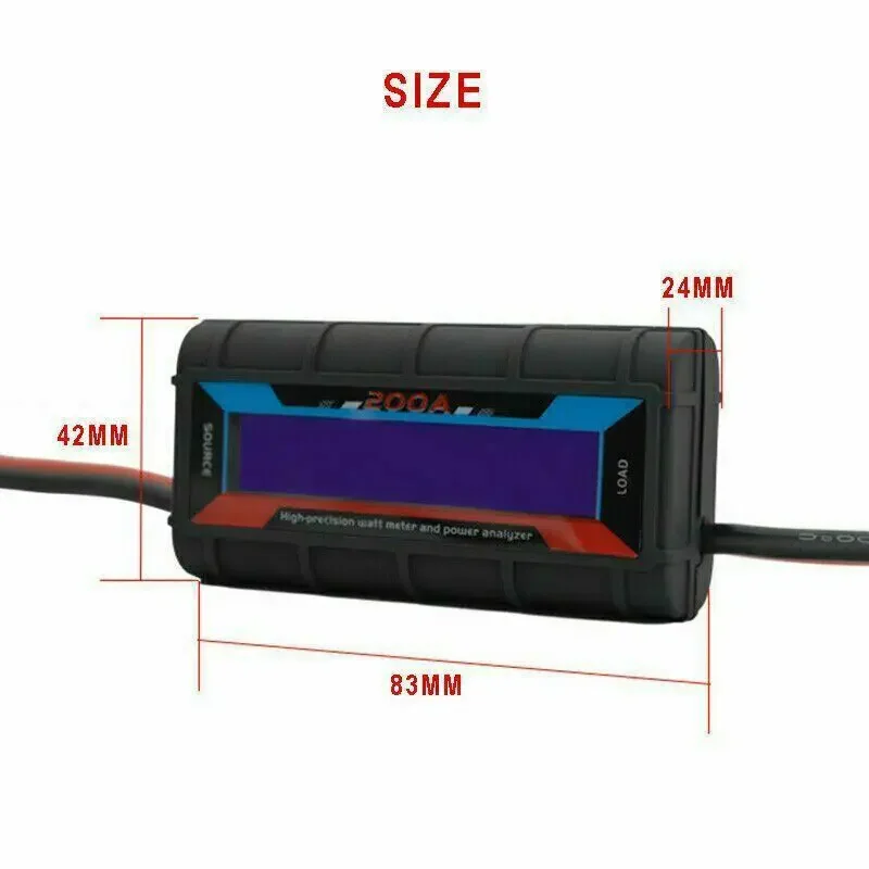 LCD měřič výkonu 4,8-60 V, 0-200 A pro RC - černý