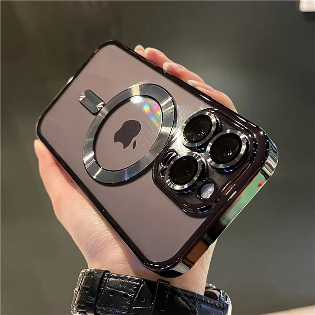 thumbnail image 1 of 15 Pro Max Luxury Electroplate Bumper Magsafe Magnetic Transparent Phone Case For iPhone 15 14 13 12 11 Pro Max Shockproof Cover, 1 of 5