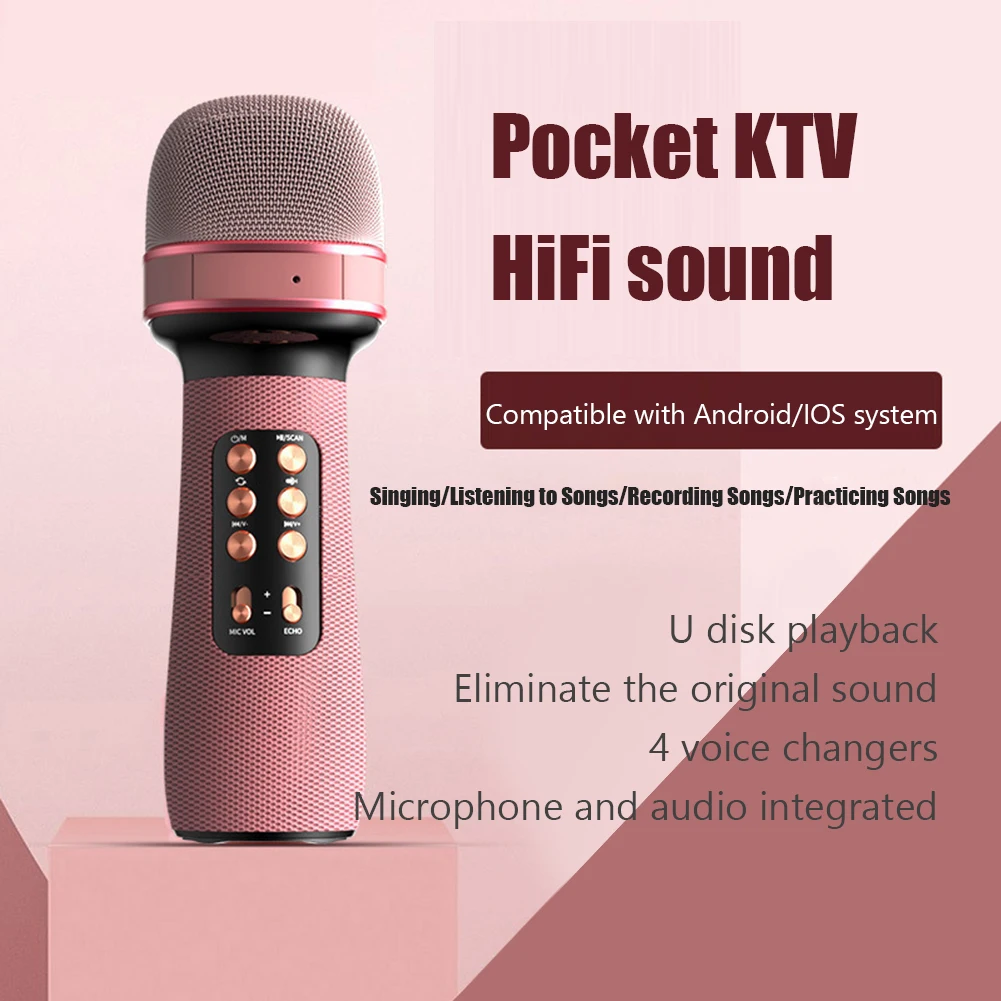 WS-898 Music Singing Microphone Multifunction Handheld Bluetooth-Compatible Microphone Karaoke Player Mic Machine