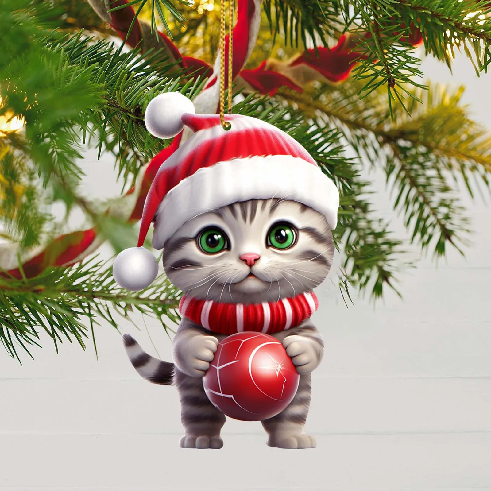 Christmas Decorations 2pcs/1pcs 2d Acrylic Funny Cat Double Printing Pendant for Christmas Tree christmas decorations
