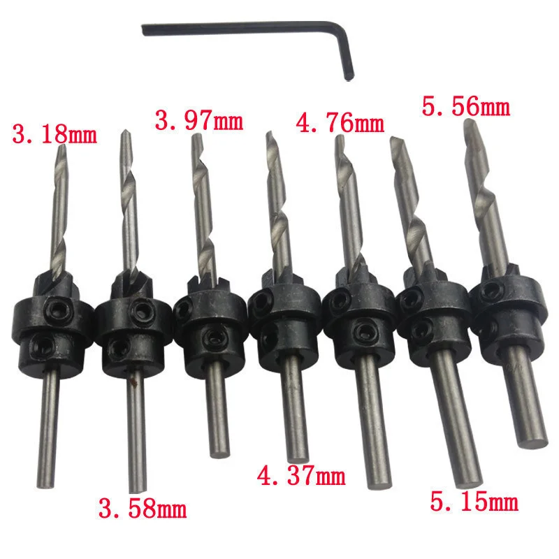 7 pcs Tapered Drill & Countersink Bit Screw Set Wood Hole Home Woodworking Tool 