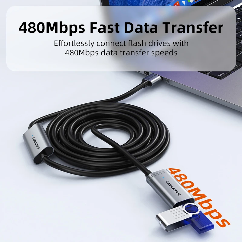 High-Speed USB 2.0 Active Extension Cable with External Power Supply