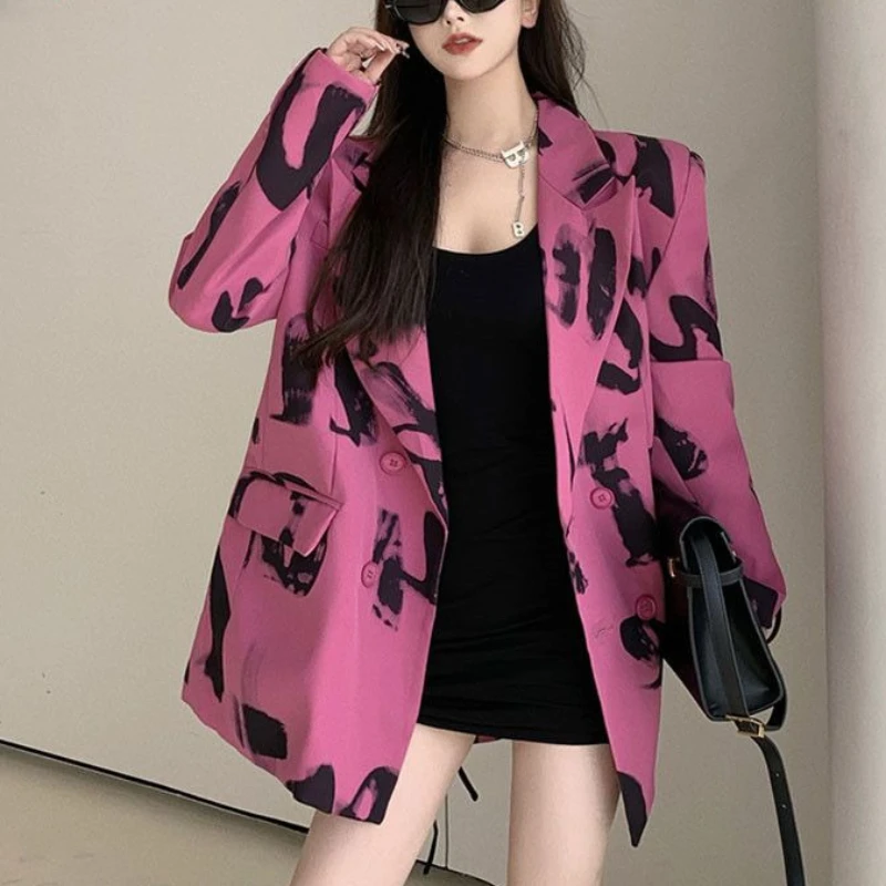 

New Korean Blazer Fried Street Small Suit Women's Spring And Autumn Fashion Letter Printing Suit Coat Trend Blazer Femme