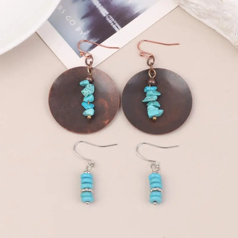 Vintage Bohemian Teardrop Faux Turquoise Bead Pendant Earrings - Fashion Jewelry for Women Daily Wear Gift Party Accessory