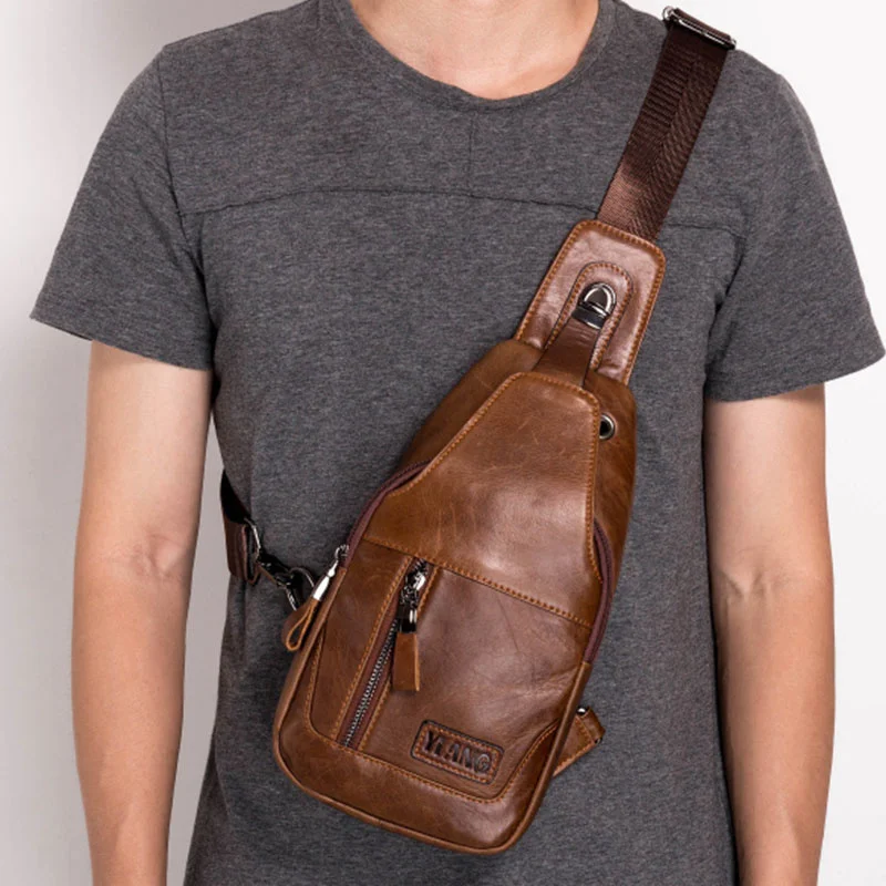 

Мужской рюкзак-слинг из натуральной кожи, Повседневная модная дизайнерская сумка на одно плечо, мессенджер из натуральной воловьей кожи, нагрудная сумка через плечо