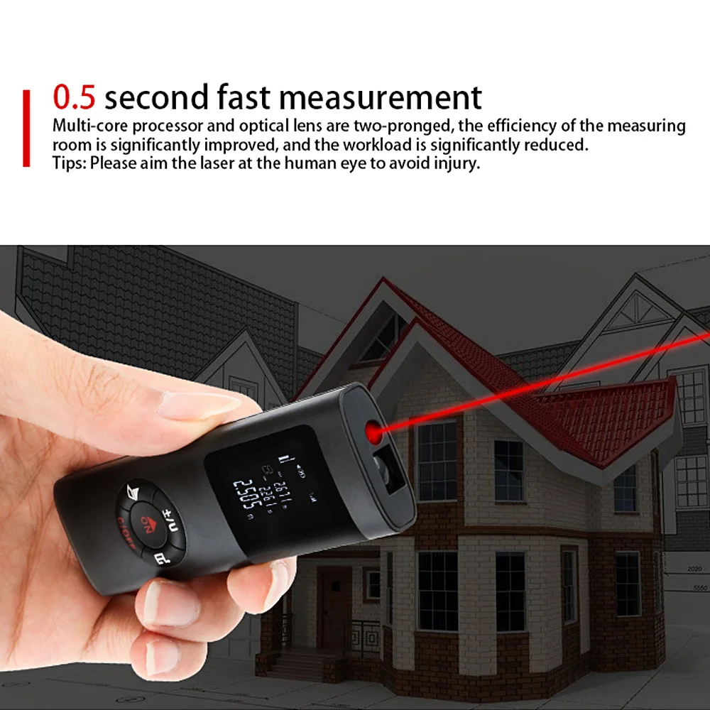 Description Picture 6 of item60m / 40m USB Charging Handheld LCD Digital Laser Rangefinder Distance Meter Backlight for Volume Area Pythagorean Decoration